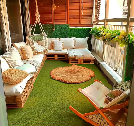 Ejemplo de terraza con césped artificial